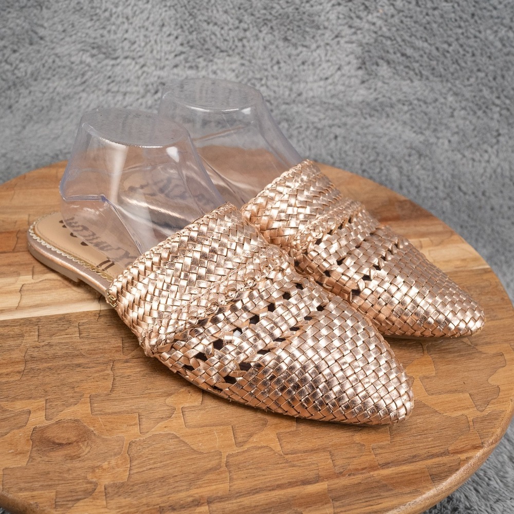 Sam Edelman Rose Gold Woven Leather Mules Pointed Toe Slip On Flats Size 10